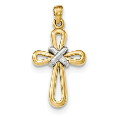 14k Two Tone Yellow & White Gold Cross w/X Center Pendant
