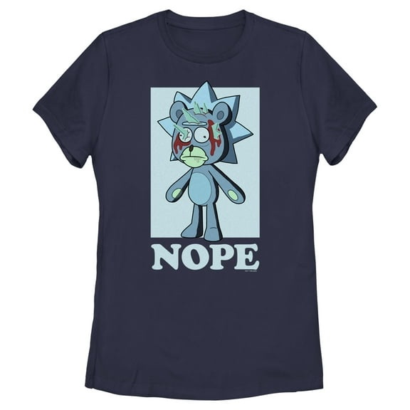 Women's Rick And Morty Teddy Rick Nope  Graphic Tee Navy Blue X Large
