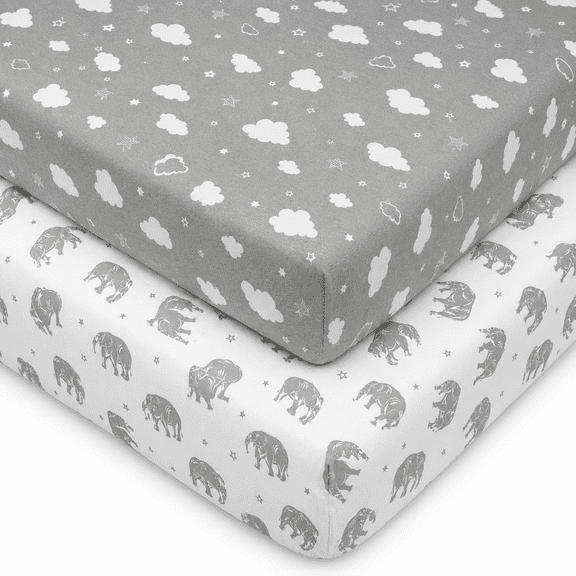 Bublo Baby Mini Crib Sheets 2-Pack | 100% Cotton Jersey | 24×38×5 in Universal Fit for Pack N Play / Portable Cribs