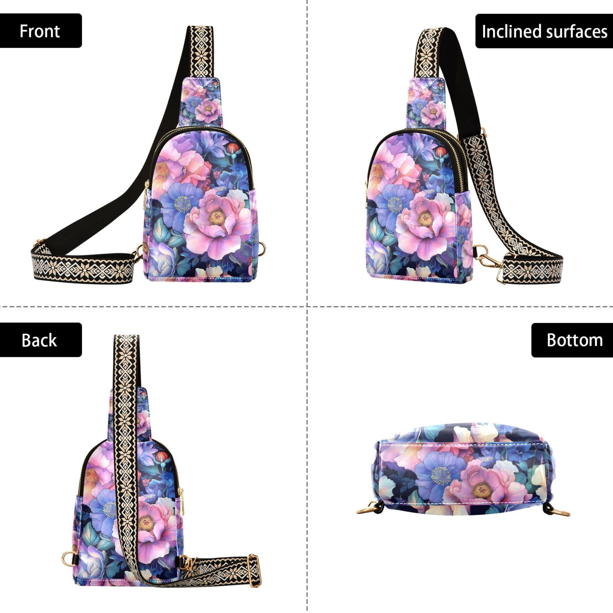 FORMRS Womens Crossbody Sling Bag Travel Daypack Shoulder Chest Backpack, Colorful Art Flowers