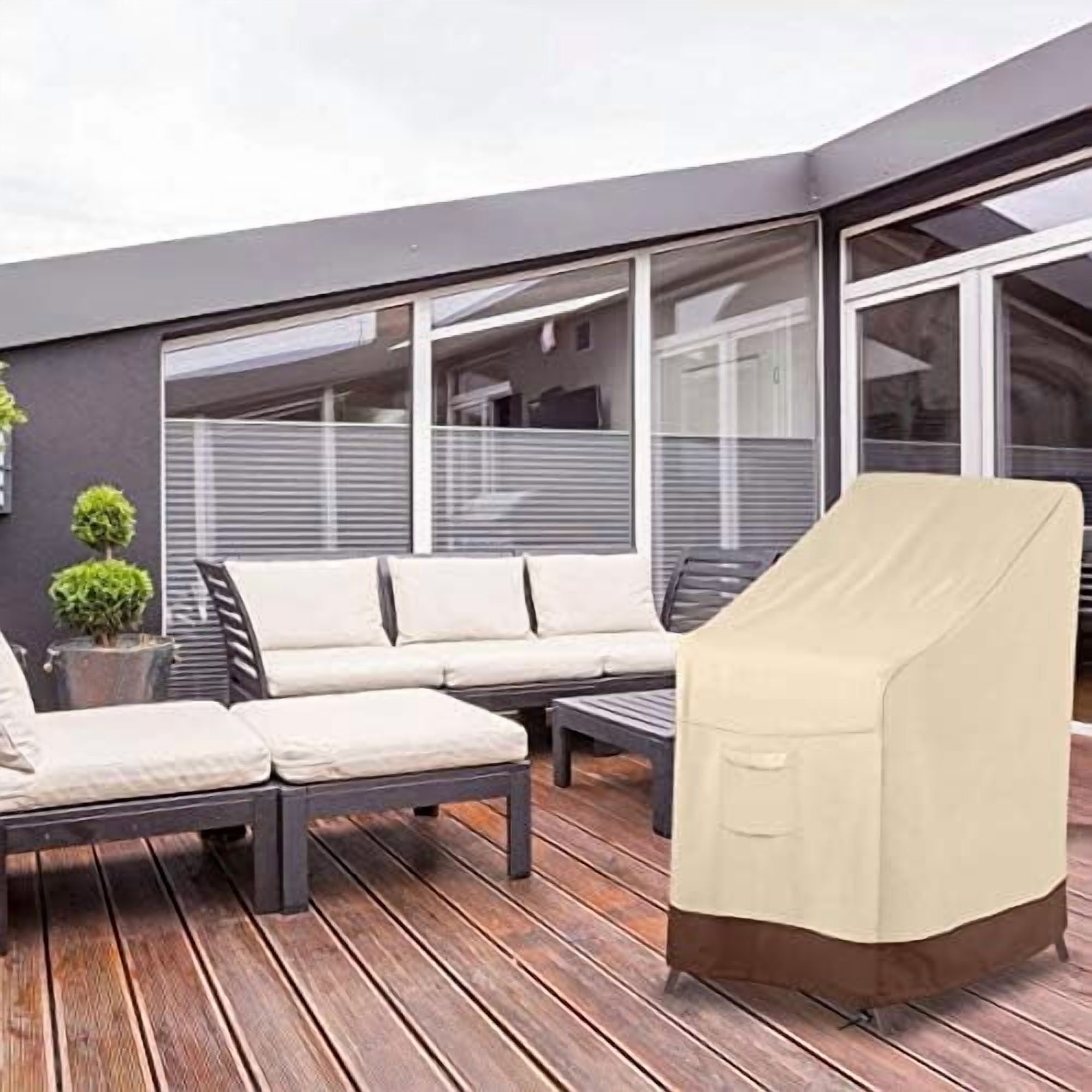 Stackable Patio Chair Cover,100% Waterproof Outdoor Chair Cover, Heavy Duty Lawn Patio Furniture Covers,Fits for 4-6 Stackable Dining Chairs,2 Pack-36 Lx28 Wx47 H,Beige&Brown