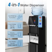 UrbanSync Top Loading Water Cooler Dispenser with Ice Maker, for 3 or 5 Gallon Bottle, Ice/Hot/Room/Cold, with Child Lock & Energy-efficient, Black