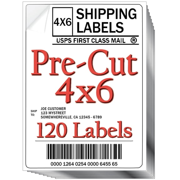 Pre Cut 4x6 Shipping Labels, USPS UPS FedEx Approved, Works on Most Inkjet and Laser Printers, 120 Labels, White