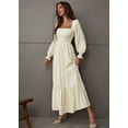 thumbnail image 2 of Women's Square Neck Shirred Ruffle Hem Long Sleeve Maxi Dress, 2 of 6