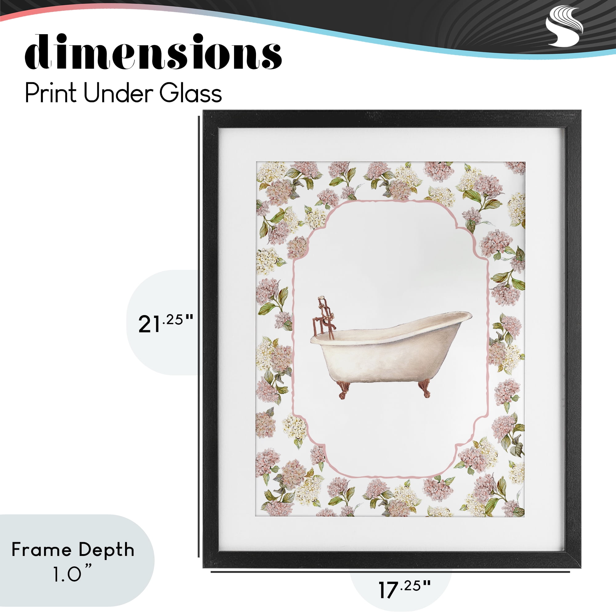 Stupell Industries Elegant Hydrangeas Bathtub Black Framed Print Under Glass, design by Carol Robinson
