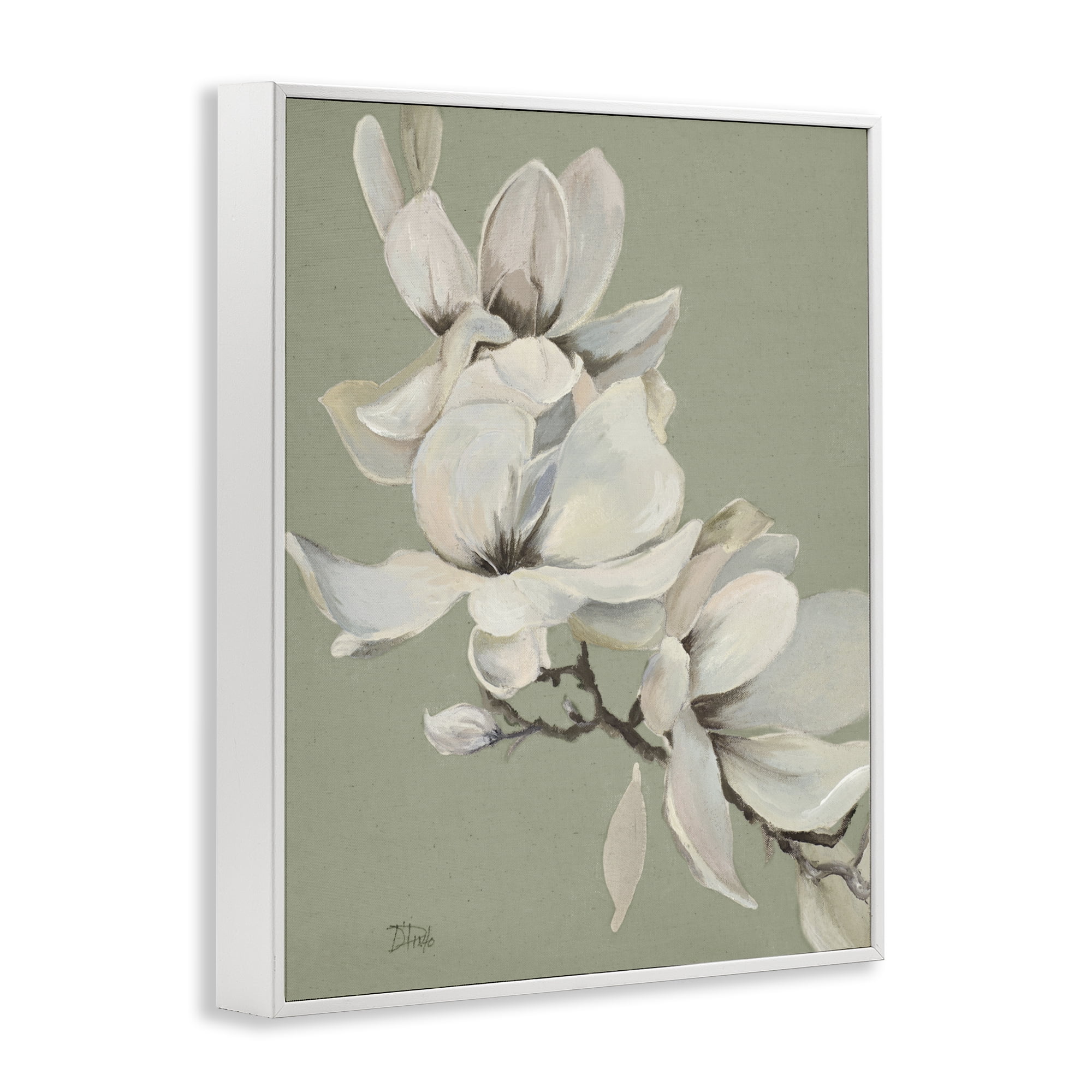 Stupell Industries Magnolias on Sage Florals White Framed Giclee Art, design by Patricia Pinto
