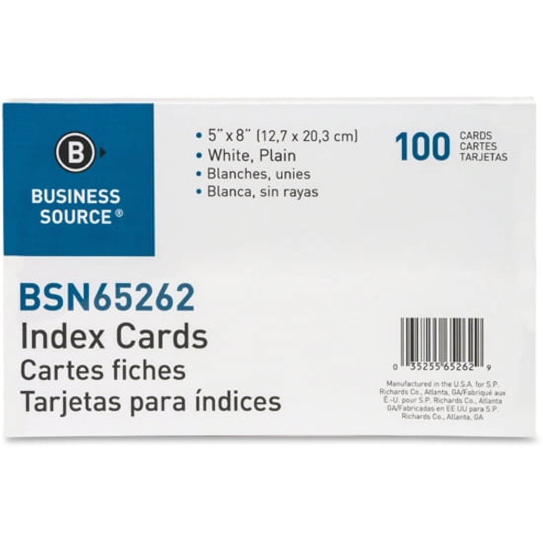 Business Source, BSN65262, Plain Index Cards, 100 / Pack