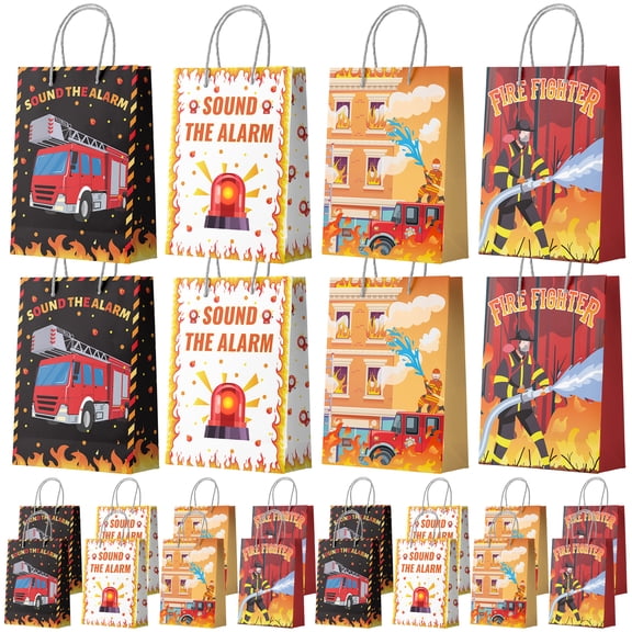 Firefighter Party Supplies, 16Pcs Firetruck Gift Bags, Firefighter Decorations Bags & Firetruck Goodie Bags for Firefighting Birthday Decorations Favors