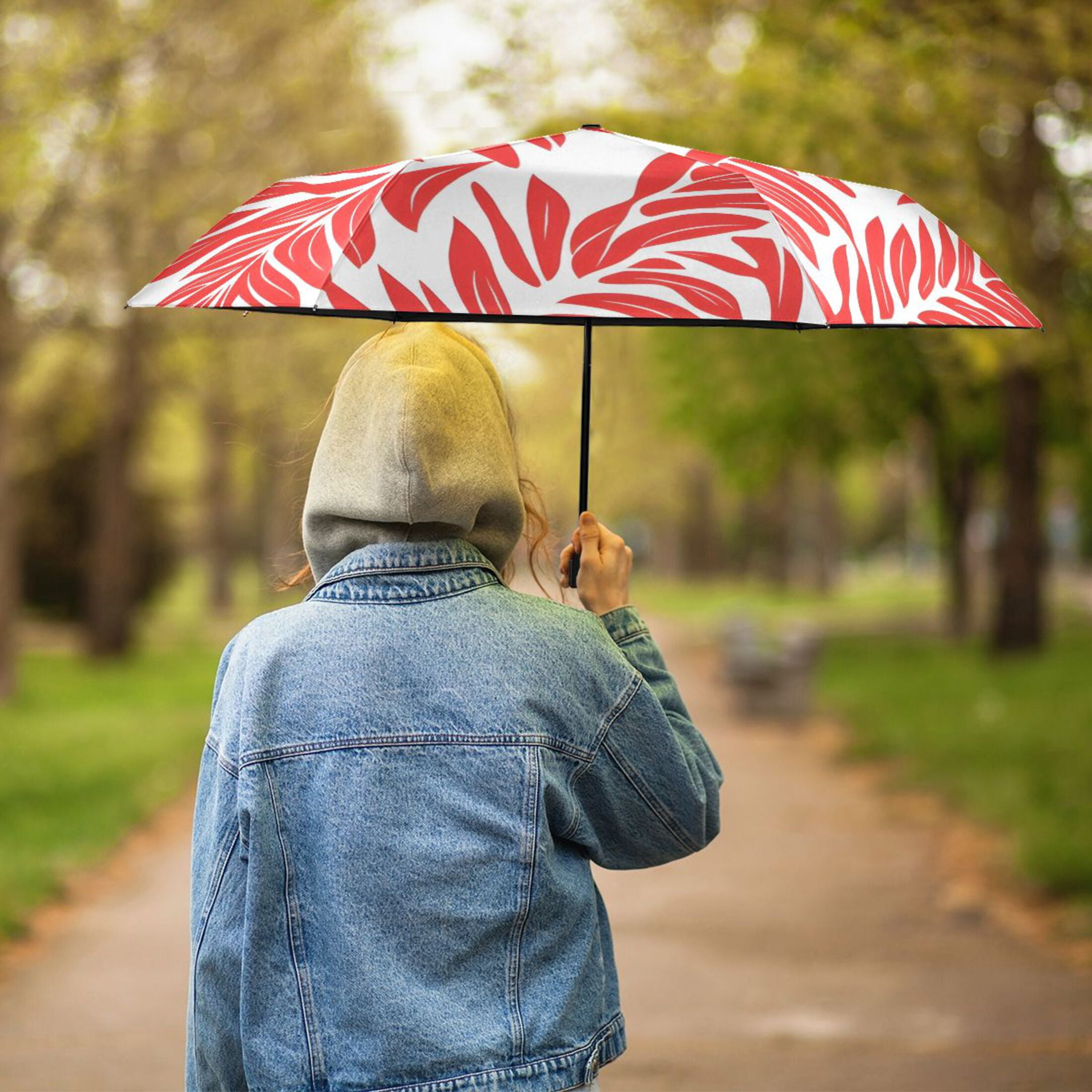 ALAZA Tropical Leaf-a1 UPF 50+ Compact Folding Umbrella for Rain Travel Umbrella Packable