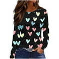 thumbnail image 2 of ClodeEU Women's Heart Print Long Sleeve Valentines Day Round Neck T Shirts ,Casual Long Sleeve Tops Blue,Womens Plus XXL, 2 of 7