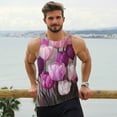 thumbnail image 6 of Fotbe Purple And Pink Tulip Bouquet Pattern Men's Quick Dry Workout Tank Top Gym Muscle Tee Fitness Bodybuilding Sleeveless T Shirt Breathable Workout Shirt-Small, 6 of 9