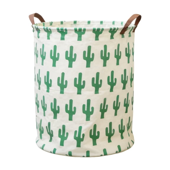 Green Cactus Round Laundry Basket, 15.7 x 19.7  Large Waterproof Hamper, Canvas Organizer for Clothes