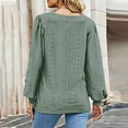 thumbnail image 4 of Womens Casual V Neck Puff Sleeve Tops Lace Patchwork Breathable Soft Comfy Long Sleeve Pullover Loose Mesh Shirt, 4 of 6
