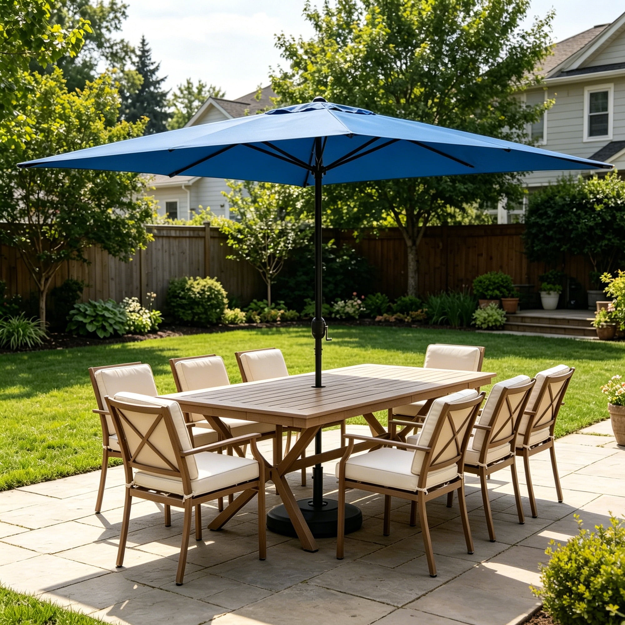 Kool 10x6.5ft Rectangular Patio Umbrella with Crank Handle, Outdoor Market Umbrella with 6 Sturdy Umbrella Ribs, Waterproof, Royal Blue