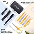 thumbnail image 5 of MORGLES 9Pcs Tweezers & Nail Clipper Set - Stainless Steel Kit with Scissors, File & Leather Case, for Facial Hair, Ingrown Hair, Manicure - Gift for Women Men, 5 of 7