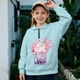 thumbnail image 2 of Chaqlin Cartoon Axolotl Girls Zipper Neck Sweatshirt Cute Trendy Half Zip Pullover Loose Fit Fall Clothes for Teen Girls Teens Youth Size 6-15 Years, 2 of 7