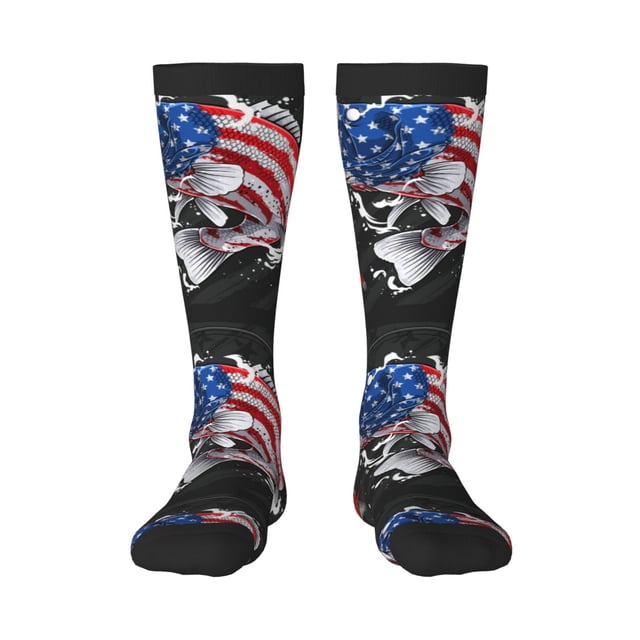 Fotbe Largemouth Bass Fish in USA Calcetas Divertidas Estampadas para Hombre y Mujer, Calcetas de Algodón hasta la Rodilla para Caminar, Correr, Enfermería y Embarazo