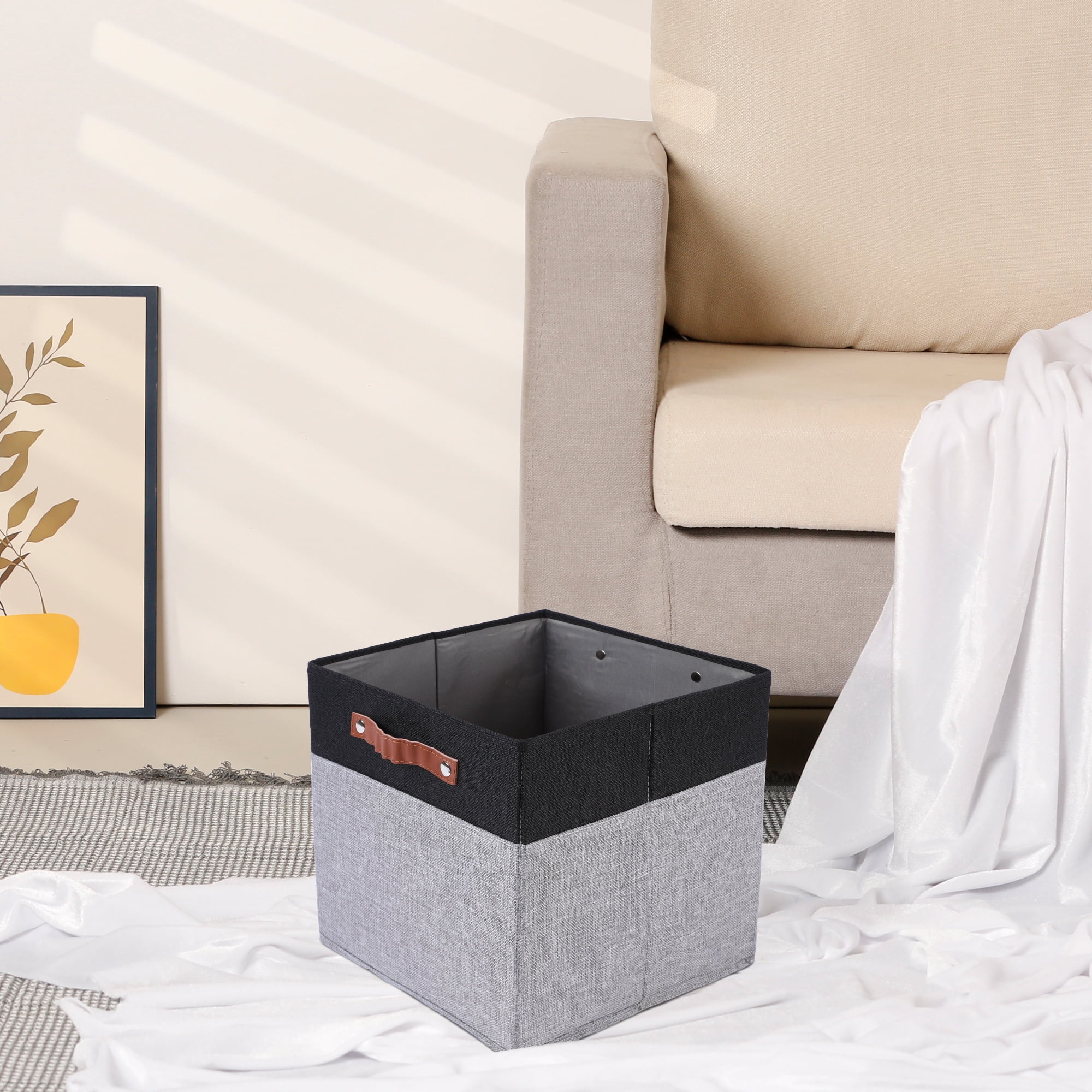 Unique Bargains Storage Cube Fabric Storage Bin with Handles Black 11.8*11.8*11.8in