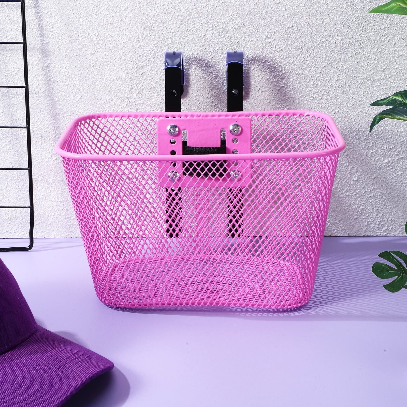 WEUVEB Versatile Pink Metal Wire Front Bike Basket for Everyday Handlebar Use