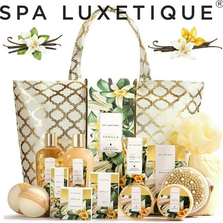 Spa Luxetique Spa Gift Set for Women, 15 Pcs Vanilla Scent Bubble Bath Baskets ,Mother's Day Gifts for Mom