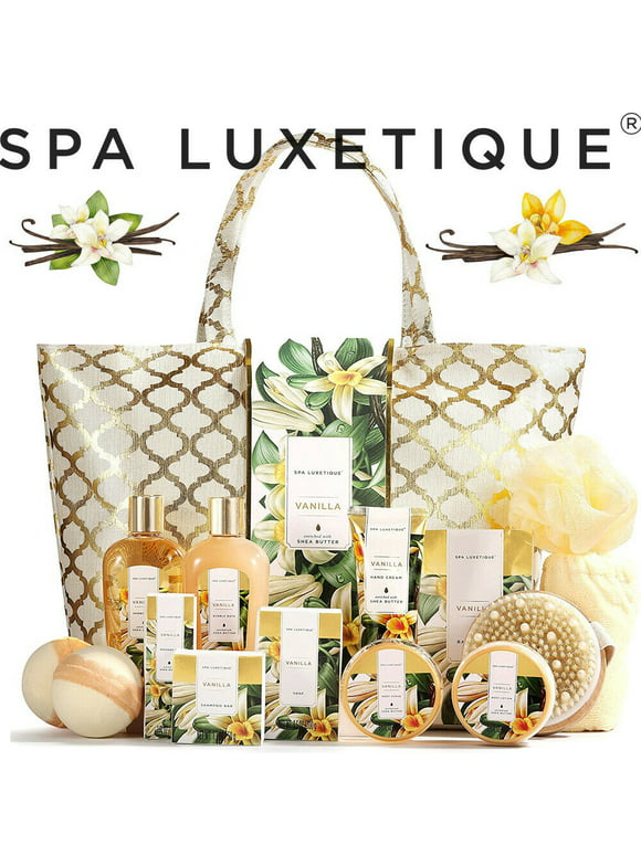 Spa Luxetique Gift Sets for Women - 15 Pcs Vanilla Scent Birthday Gifts Bath Baskets for Her, Mothers Day Gifts for Mom