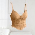 thumbnail image 4 of Women's Sheer Floral Lace Cropped Corset Bustier, Spaghetti Strap Wavy Hem Waist Cinching Camisole Tank Top Body Shapewear Khaki L, 4 of 7