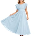thumbnail image 2 of ITSAME Flower Girls Tunic Dress Ruffle Fly Sleeve Boat Neck A-Line Wedding Party Pageant Gown Light Blue Size 6, 2 of 6