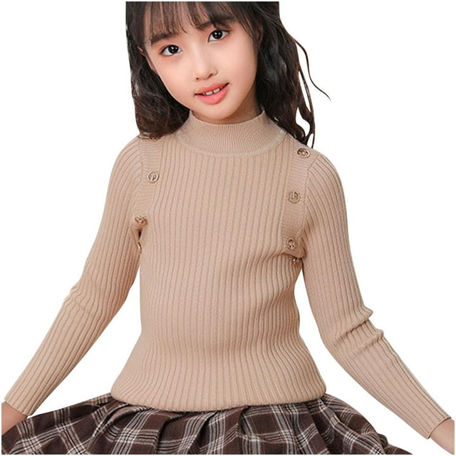 Posijego Girls Turtleneck Sweaters Ribbed Knit Long Sleeve Sweater T-Shirts Winter Slim Basic Tee Tops for Little Girls