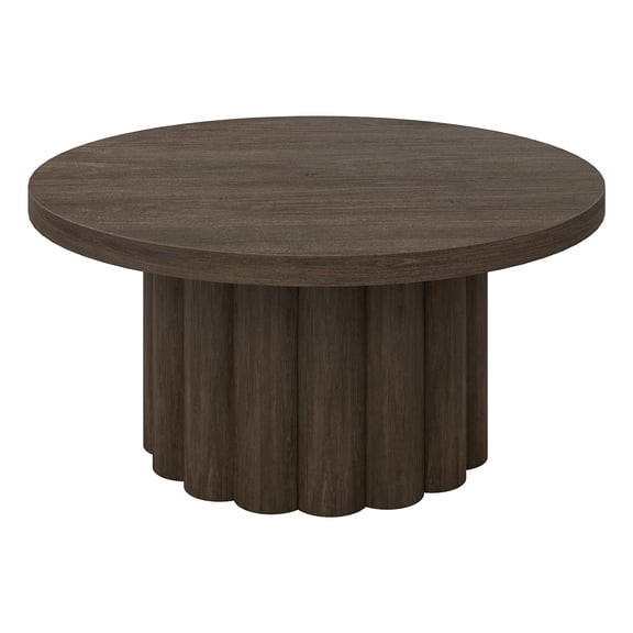 Olie 32" Wide Round Fluted Coffee Table in Brown Oak