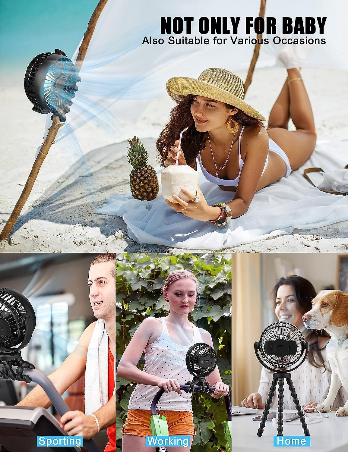Cincofelia 3-Speed Portable Rechargeable Clip-On Fan