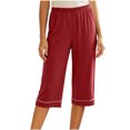 thumbnail image 2 of Bixock Women Pajamas Pants Loungewear Pants Capris Pants Solid Color Elastic Waist Wide Leg Loose Thin Textile Wearable Outside Indoor Homewear Sleepwear Trousers Women Clothings, 2 of 5