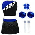 thumbnail image 2 of Alvivi Girls 5 Pieces  Cheer Leader Outfit Competition Fancy Dress Up Crop Top+Skirt+Headwear+Flower Balls+Socks A Blue 6, 2 of 3