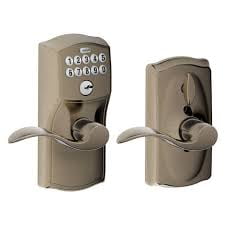 Schlage Camelot Antique Pewter Electronic Door Lock with Accent Door Lever Featuring Flex Lock