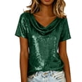 thumbnail image 1 of Camisas de Manga Corta para las Mujeres Casual Brillante Color Sólido Empalmado Cuello de Tortuga Tops para el Uso Diario, 1 of 9