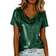 thumbnail image 1 of Camisas de Manga Corta para las Mujeres Casual Brillante Color Sólido Empalmado Cuello de Tortuga Tops para el Uso Diario, 1 of 9
