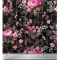 thumbnail image 1 of Soimoi Tissu Popeline de Coton Rayé, Feuilles & Roses Imprimé Floral 1 Yard 56 Pouces de Large, 1 of 3