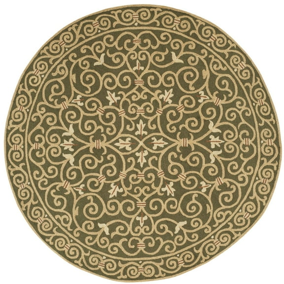 SAFAVIEH Chelsea Aragon Geometric Borders Wool Area Rug, Light Green, 8' x 8' Round
