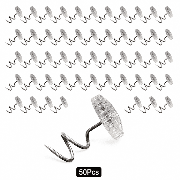 50 Pack Clear Head Twist Pins for Upholstery and Slipcovers, 0.6" Spiral Fabric Screw Pins to Hold Couch Covers, Bed Skirts, Mattresses in Place