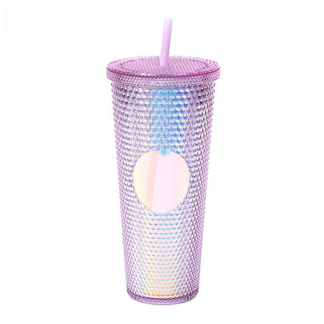 Tazas Irfora Vaso de agua de gran capacidad de 710ML/24OZ, vaso mate completamente tachonado, vaso de plástico reutilizable con tapa de paja a prueba de fugas de apertura amplia Irfora Tazas