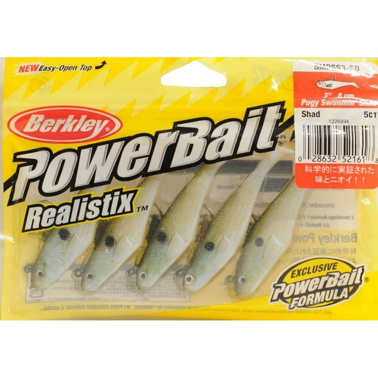 Berkley PowerBait Pogy Swim Shad Fish Bait, 3 Pre-Rigged, Shad, 1/4 Oz, 5  Count