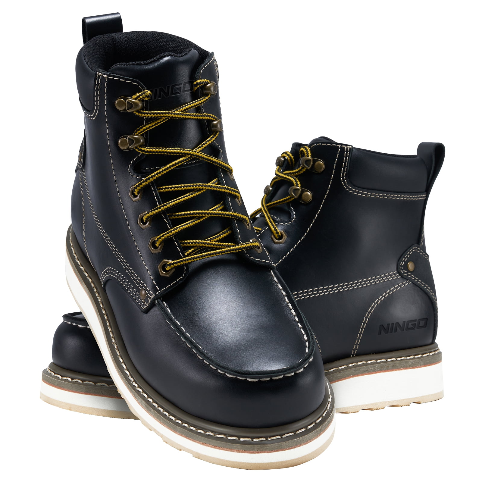 NINGO Men's Ankle-High Work Boots, 6" Slip Waterproof Resistant Safety Shoes,Black,US Size 10.5