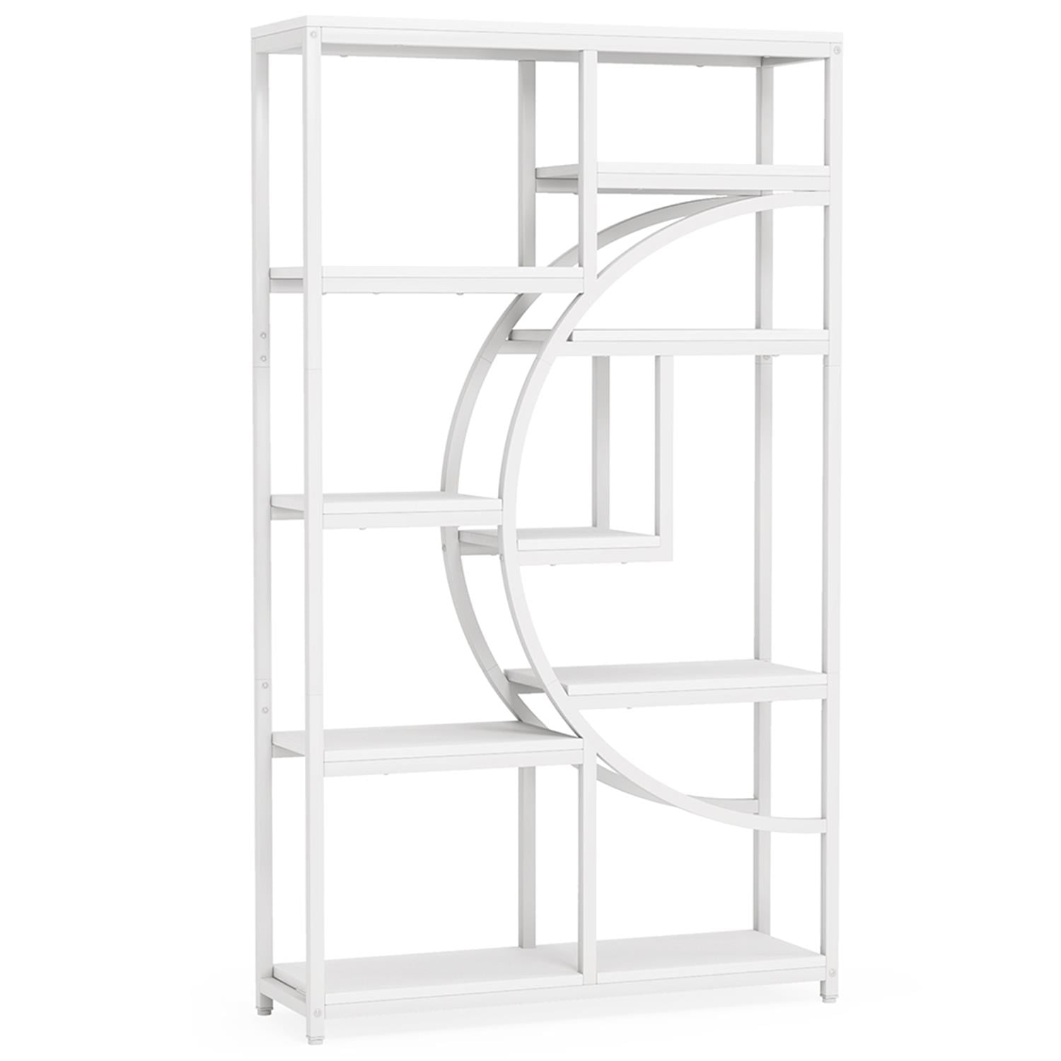 Demi Bonn 69" Freestanding Bookshelf with 9 Open Shelves, Wood and Metal Bookcase Storage Organizer, Display Standing Shelf Unit for Bedroom, Living Room, White
