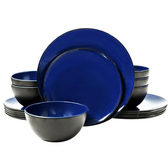 TP 18-Piece Dinnerware Set, Melamine Dinner Dishes Set with Bowls and Plates，Service for 6, Dishwasher Safe, Blue and Black