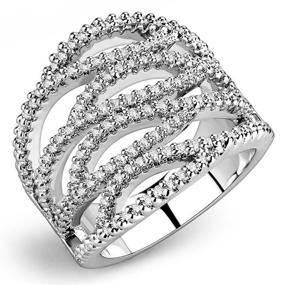 Women Rhodium Brass Ring with AAA Grade CZ in Clear - Size 5