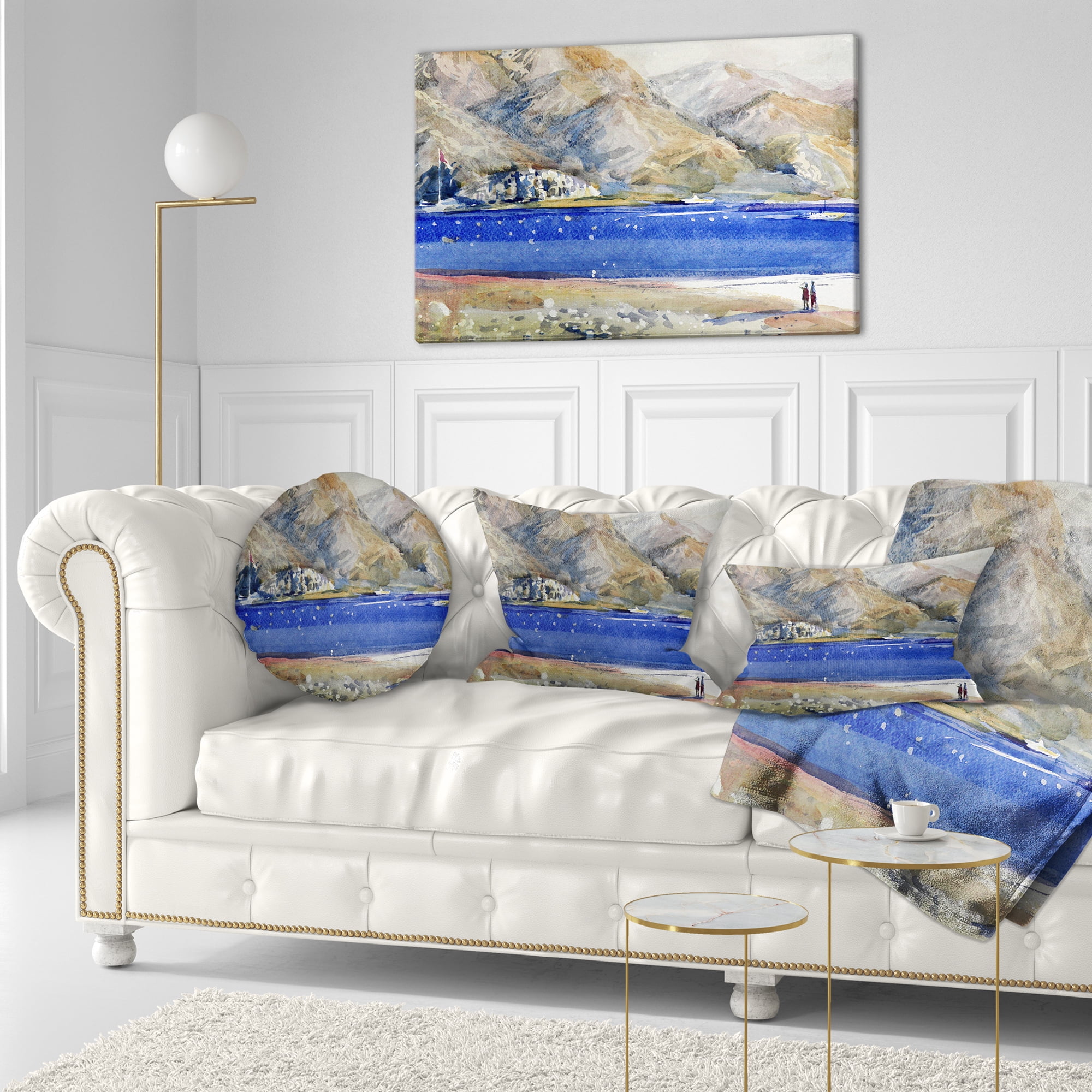Designart Mountains and Blue Sea - Landscape Printed Throw Pillow - 12x20