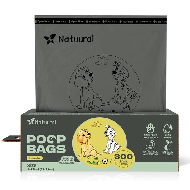 Bolsas compostables para excremento de perro Natuural, 300 unidades, aroma lavanda, 22 x 33 cm