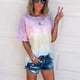 thumbnail image 4 of Camiseta informal de verano con cuello redondo y mangas cortas para mujer, blusa con efecto tie-dye, 4 of 5