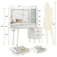 thumbnail image 3 of TROPOW 48" Fluted Makeup Vanity Desk with LED Mirror & Lights, 5 Drawers, Glass Top & Built-in Power Outlet, Modern Dressing Table for Bedroom,White, 3 of 8