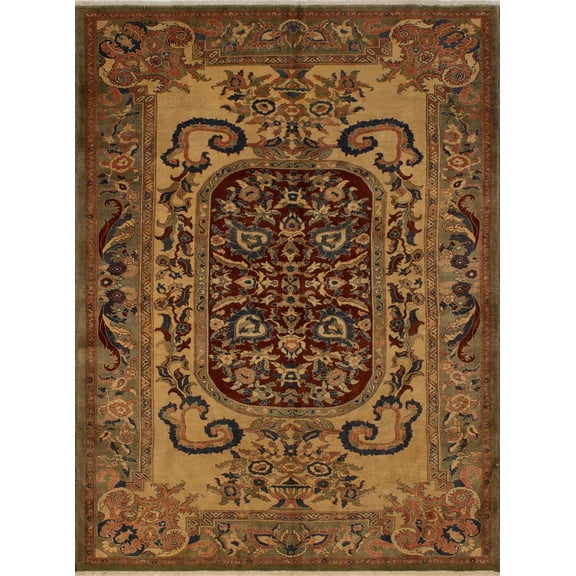 Peshawar Taliyah Beige/Burgundy Rug, 5'10" x 7'8"