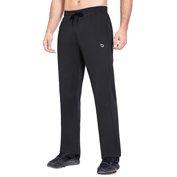 BALEAF Men's Fleece Lined Sweatpants Winter Athletic Workout Cold Weather Thermal Warm Open Bottom Pants with Zipper Pockets Black XL